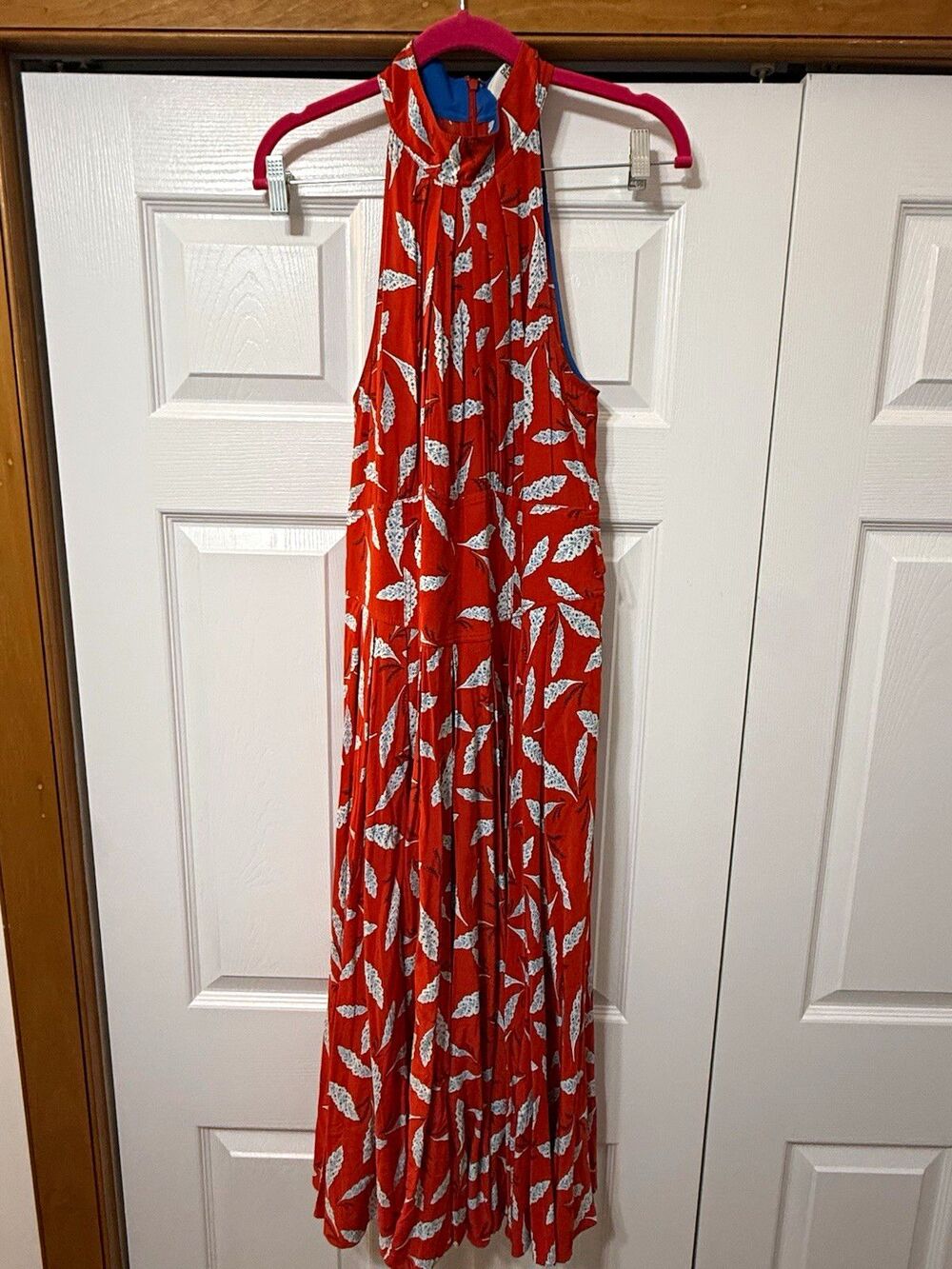 Diane von Furstenberg Red Floral Halter Pleated Maxi Dress – Viscose – Size 8